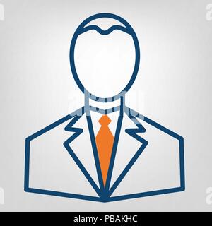 Person icon, flat design vector sign, blue lines, orange tie Stock Vector