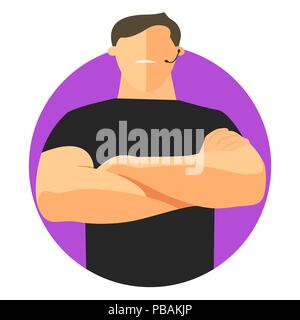 Sequrity sign, safety icon, flat design. Security guard with crossed hands. Vector illustration Stock Vector
