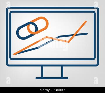 Flat SEO icon, isolated vector object, laconic blue and orange lines on gray background Stock Vector