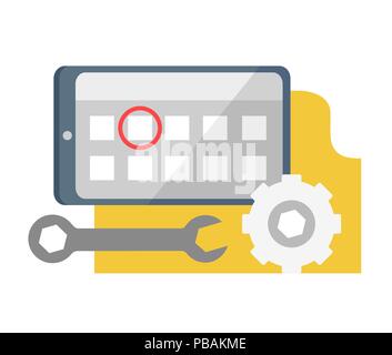 Calendar settings icon, tablet pc setting sign, isolated on white vector object Stock Vector