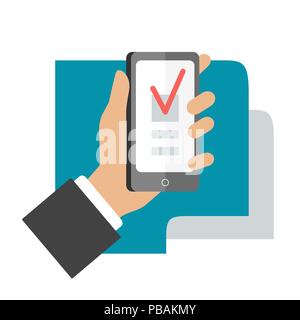 Smartphone with check tick, flat style vector icon isolated on white Stock Vector