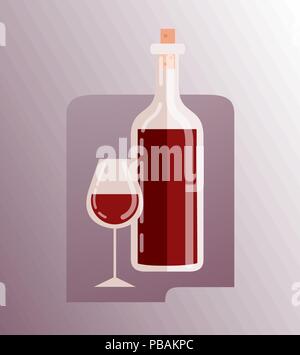 Wine bottle and wineglass flat gradient vector icon Stock Vector