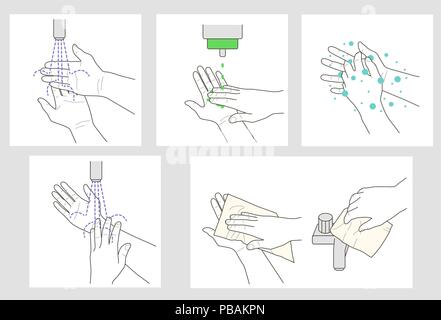 Wash hands vector instruction Stock Vector
