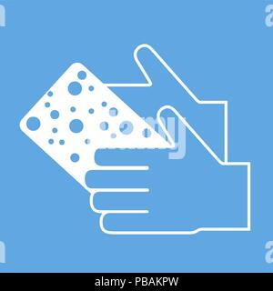 Cleaning icon, hands with sponge vector sign Stock Vector