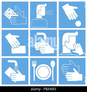 Wash hands instruction, set of vector icons "activities after which you need to wash hands" Stock Vector