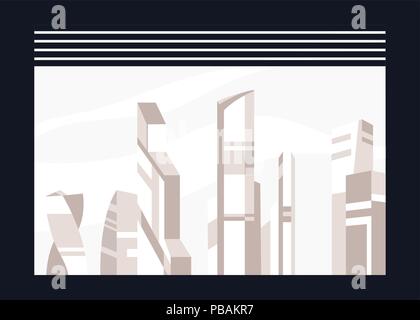 City building window view, flat style, vector illustration Stock Vector