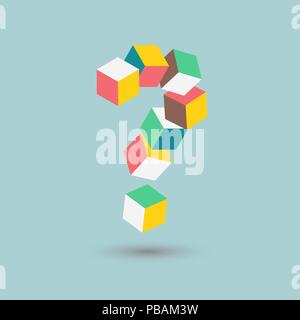 Isometric doubts, difficult puzzle, question mark cubes form, vector illustration Stock Vector