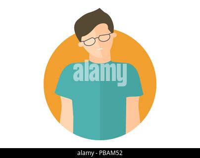 Weak, sad, depressed boy in glasses. Flat design icon. Handsome man with feeble depression emotion. Simply editable isolated on white vector sign Stock Vector