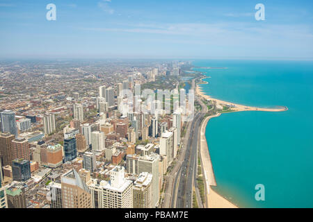 View from 875 N Michigan Avenue, Chicago city skyline Stock Photo
