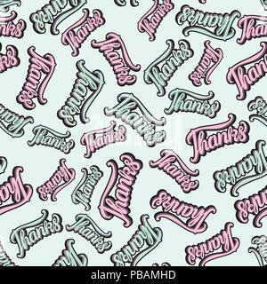 Vector Thanks hand lettering seamless pattern stickers Stock Vector