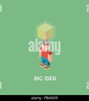 Big idea bulb overhead, cubes composition isometric vector illustration Stock Vector