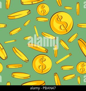 Coins fall seamless pattern, cartoon style vector design Stock Vector