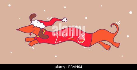 Dachshund dog in 2018 t-shirt and santa's hat vector illustration Stock Vector