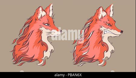 Angry and calm fox, detailed cartoon style vector illustration Stock Vector