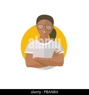 Proud, overproud black woman, flat vector icon Stock Vector