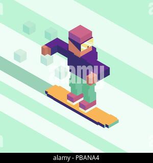 Isometric snowboarder in cubes form, vector illustration Stock Vector