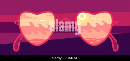 Glasses reflects sea, ocean waves. Vector object for travel design Stock Vector