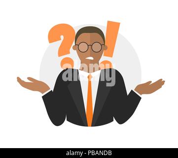 Flat design icon. Businessman doubts. Man with a question mark. Simply editable isolated vector illustration Stock Vector