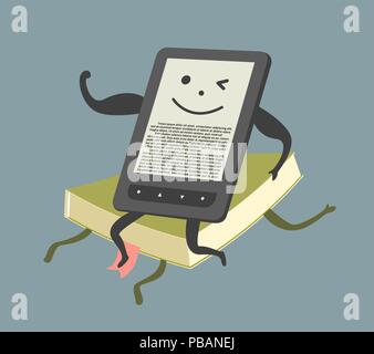 E-book overcame paper book, comic vector illustration Stock Vector