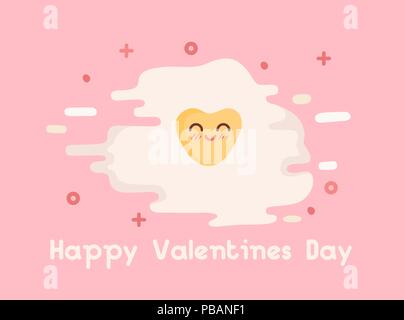 Happy Valentines Day Vector Illustration. Heart shaped omelette, egg yolk. Flat free style Stock Vector