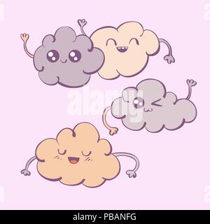 Vector set of kawaii cartoon cute comic clouds in pastel colours Stock Vector
