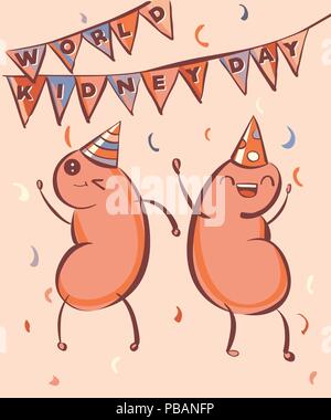 World kidney day vector illustration. Cartoon kidneys celebrate their holiday Stock Vector
