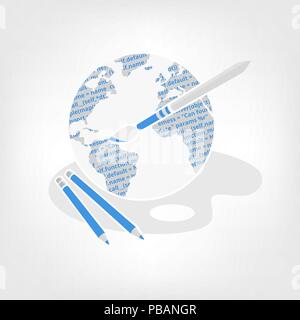 Programming create the world as artist, IT new age metaphor. Vector icon of earth globe covered with programming code Stock Vector