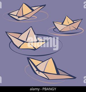 Vector paper boats in cartoon style, pastel colours Stock Vector