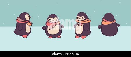 Vector set of cartoon pinguins in different views, convenient for animation design Stock Vector