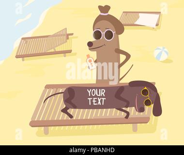 Dogs on beach having summer fun. Vector illustration Stock Vector