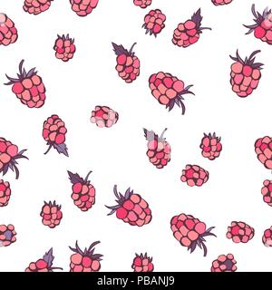 Seamless vector pattern of raspberries in cartoon style Stock Vector
