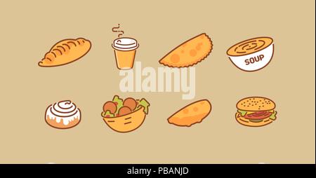 Vector set of fast food in line style of flat design Stock Vector