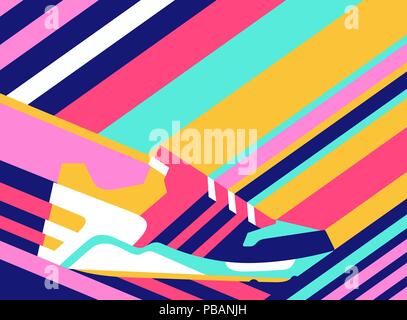 Sneaker shoe on polygonal background. Bright vector illustration Stock Vector