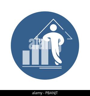 Success vector icon. Abstract stencil increasing graph with confident figure Stock Vector