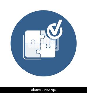 Success vector icon. Abstract stencil assembled puzzle with done tick Stock Vector