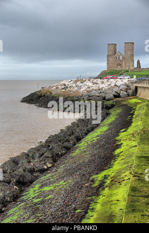 The twin towers of St. Marys church, Reculver, Kent, UK. Stock Photo
