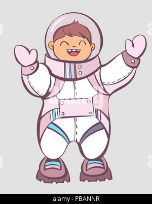 Young comic cartoon cosmonaut boy vector illustration Stock Vector