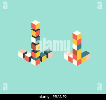 Isometric arrow pointers, toy puzzle, cursor mark cubes form, vector illustration Stock Vector