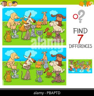 differences game with cartoon pets animal characters Stock Vector Image ...