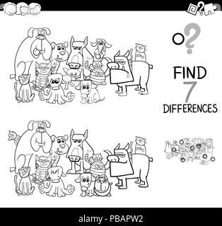 differences game with cartoon pets coloring page Stock Vector Image ...