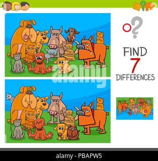 differences game with cartoon dogs and cats and rabbits coloring page ...