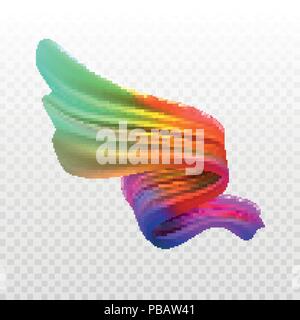 Stock vector illustration multicolored realistic oil, acrylic paint. Acid colors. Brush stroke isolated on transparent checkered background. Template for placard, banner, flyer, presentation, sticker Stock Vector