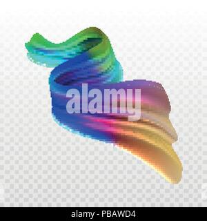 Stock vector illustration multicolored realistic oil, acrylic paint. Acid colors. Brush stroke isolated on transparent checkered background. Template for placard, banner, flyer, presentation, sticker Stock Vector