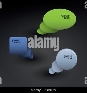 Abstract Modern Glossy Speech Bubbles Concept on Dark Background - Illustration Template in Freely Editable EPS10 Vector Format Stock Vector
