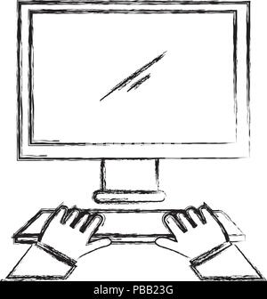 hands typing in keyboard desktop Stock Vector