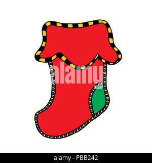 Christmas sock with beautiful multi-colored ornaments on white background Stock Vector