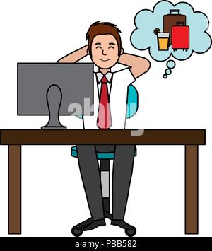 businessman in the office thinking on vacations Stock Vector