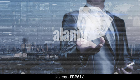 Businessman work with block of binary numeral system of AI, Network Security and globalization system Stock Photo