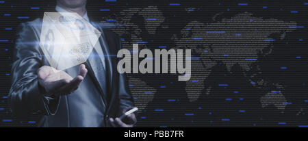 Businessman work with block of binary numeral system of AI, Network Security and globalization system Stock Photo