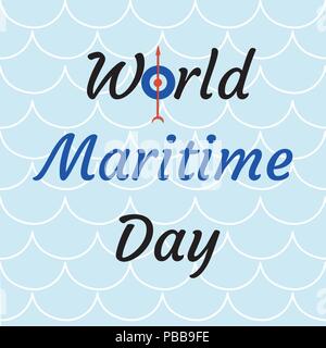World Maritime Day. September 27. The concept of transport and ecological holiday. Event name, compass needle, background wave Stock Vector